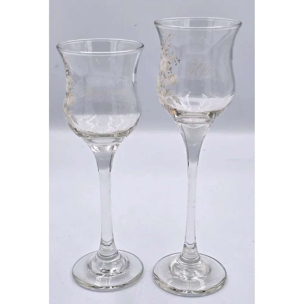50th Anniversary Etched Votive Candle Long Stem Pair Floral Gold Tone Vintage